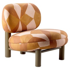 DOOQ New Modern Dining Armchair Aimi in lacquered wood, Macchiato fabric