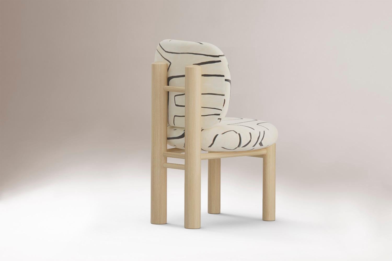 Portugais DOOQ New Modern Dining Chair Aimi avec tissu Graffito en vente