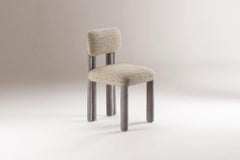 DOOQ New Modern Dining Chair Camelia in Beige and Gray Fabric Fully Upholstered