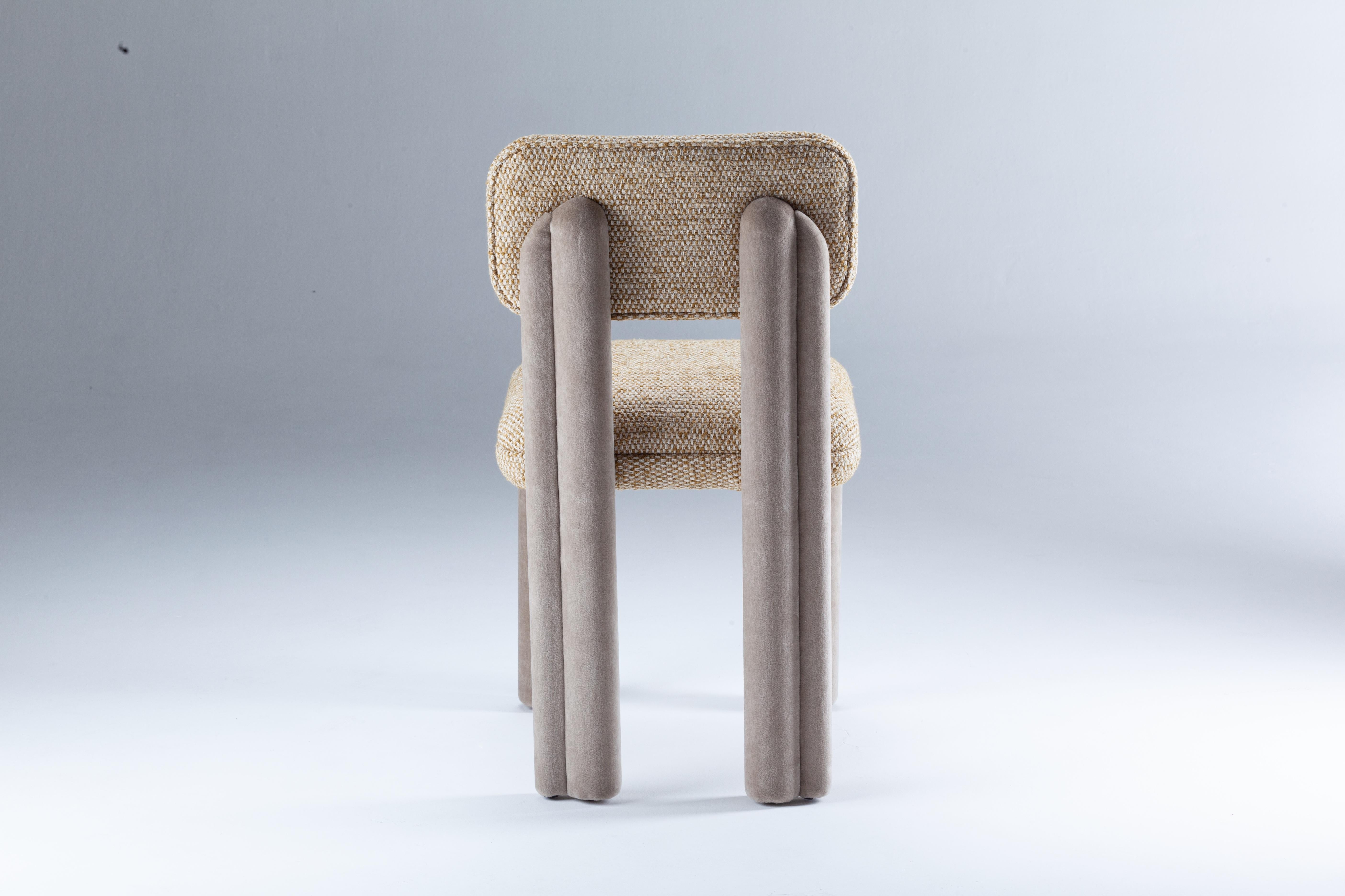 Portuguese DOOQ New Modern Dining Chair Camelia in Beige and Gray Fabric Fully Upholstered For Sale