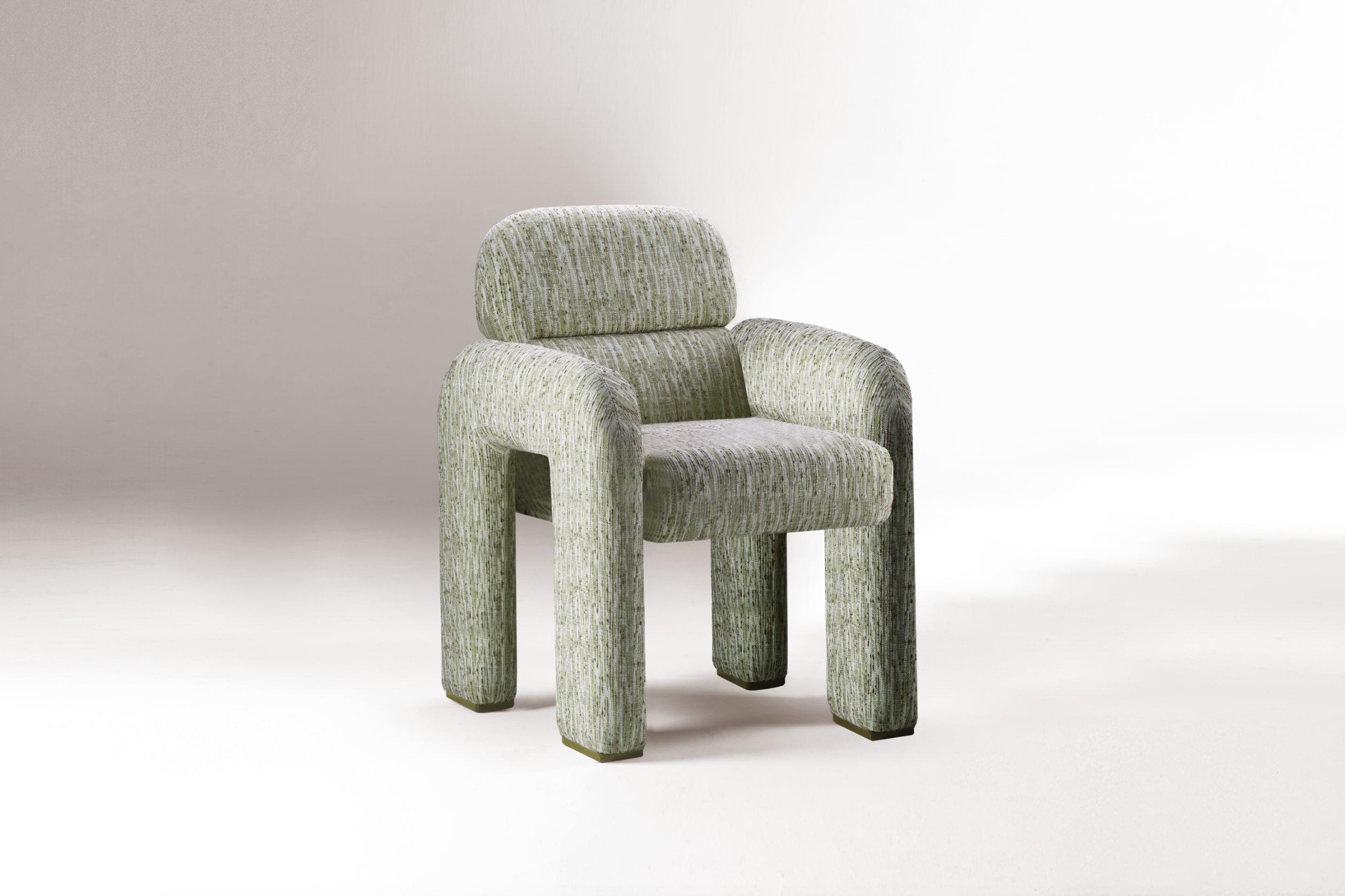 DOOQ! NEW! MODERN! Organic Modernist Vertigo chair in Beige and Blue Fabric For Sale 2