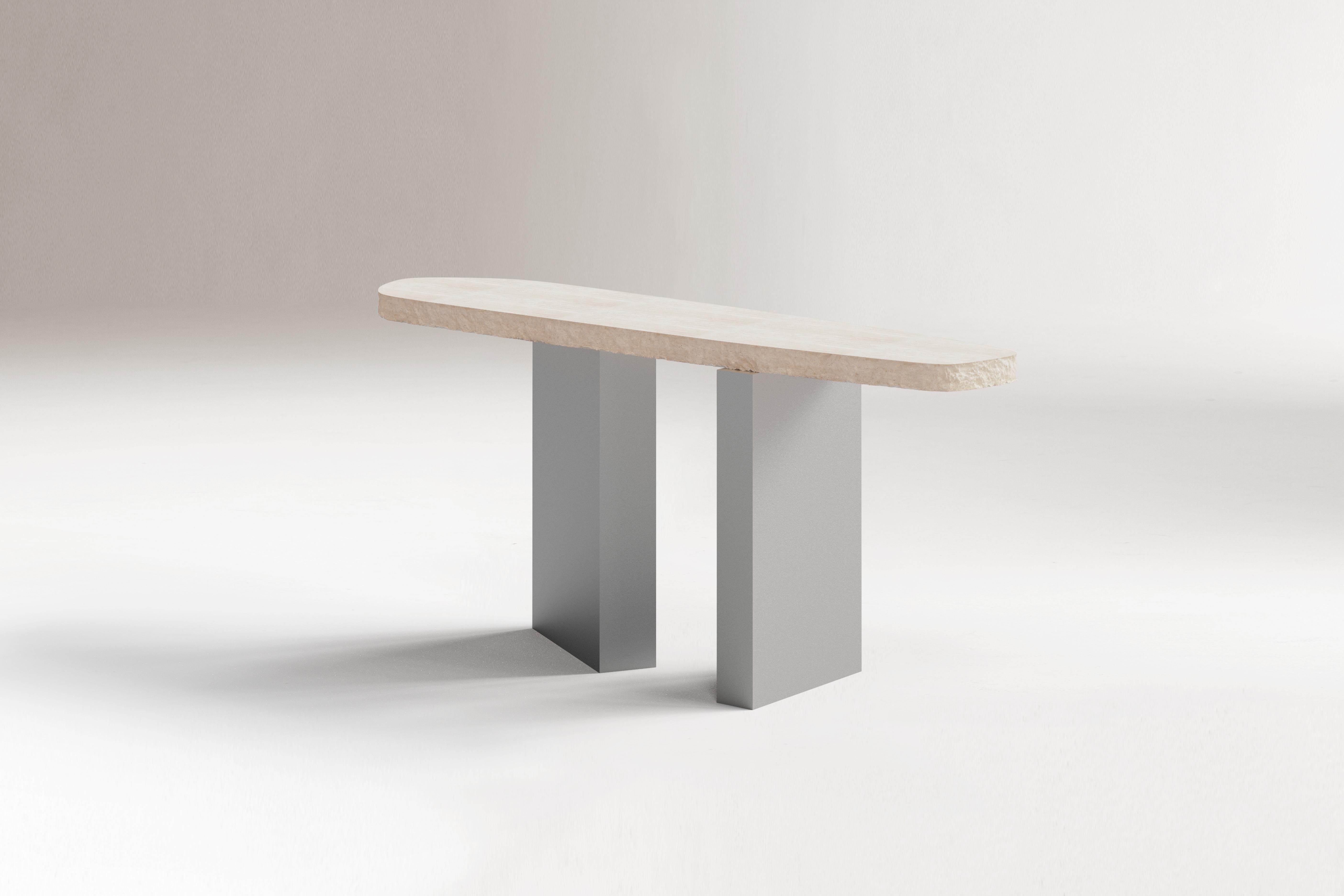 DOOQ! NEW! MODERN! On the Rocks Side Table in Travertine and Metal details For Sale 5