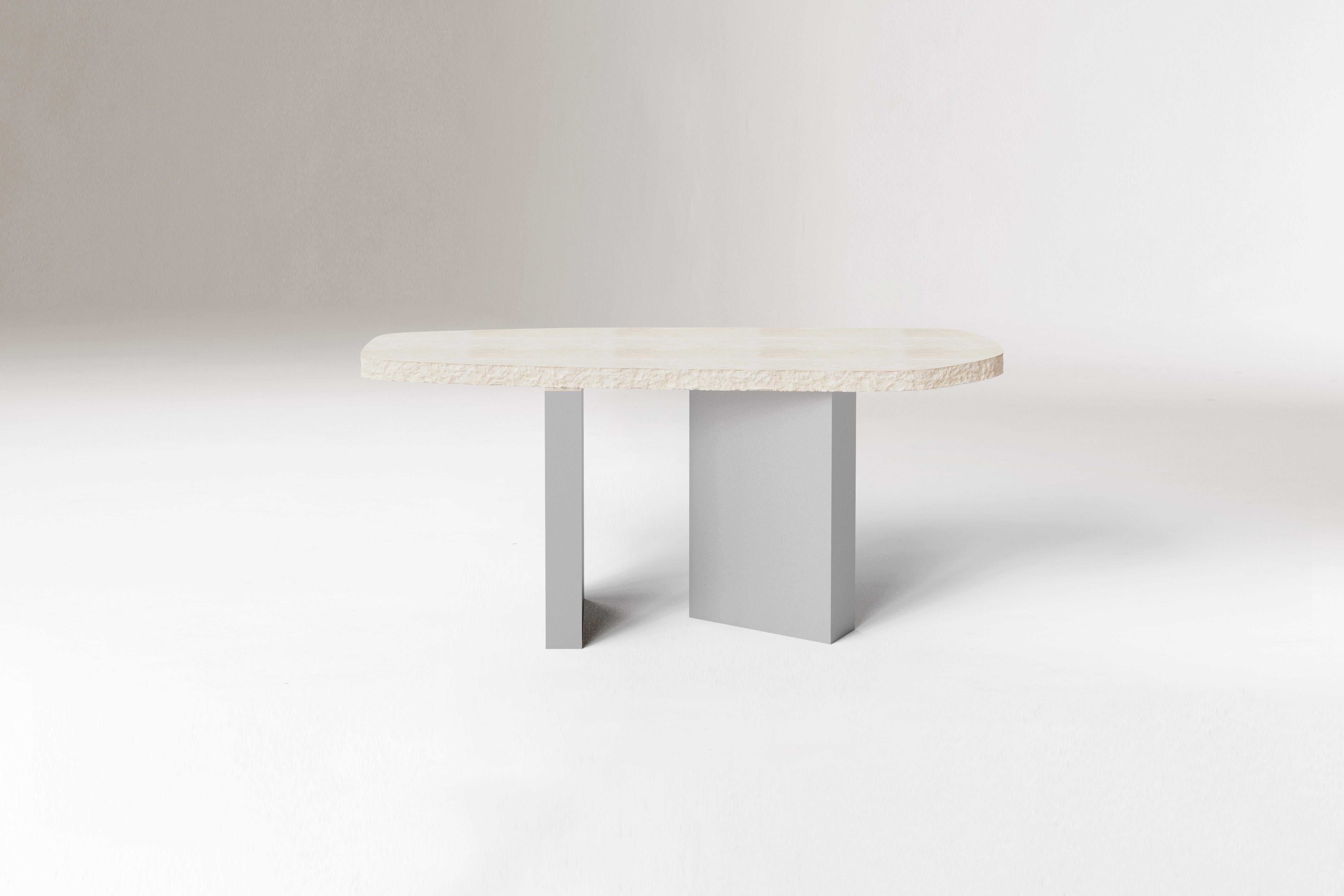 DOOQ! NEW! MODERN! On the Rocks Side Table in Travertine and Metal details For Sale 6