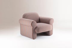 DOOQ! NEW! Organic Modern Oscar Armchair, Striped in Brown and Beige Fabric