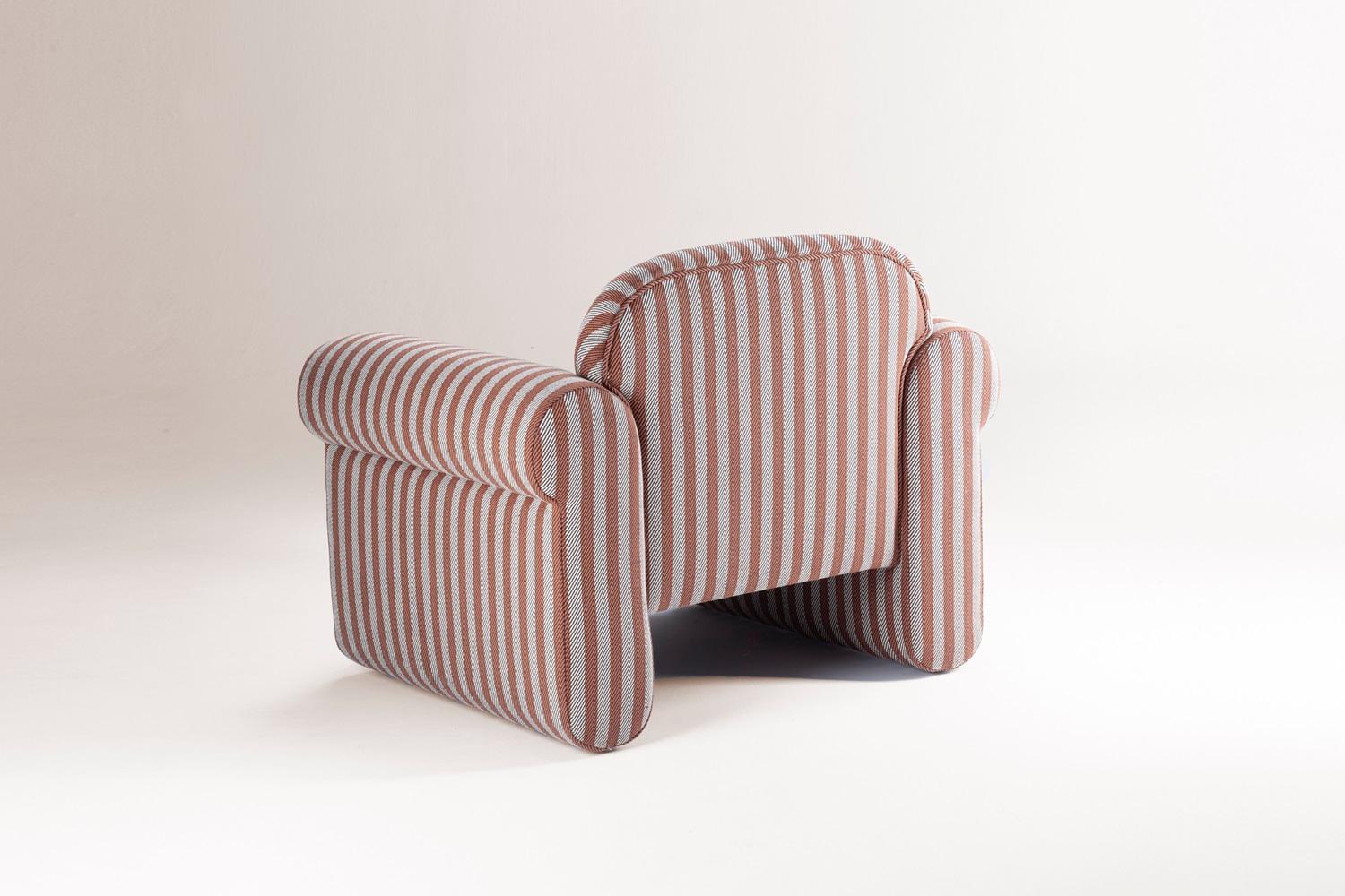 Portuguese DOOQ! NEW! Organic Modern Oscar Armchair, Striped in Brown and Beige Fabric For Sale