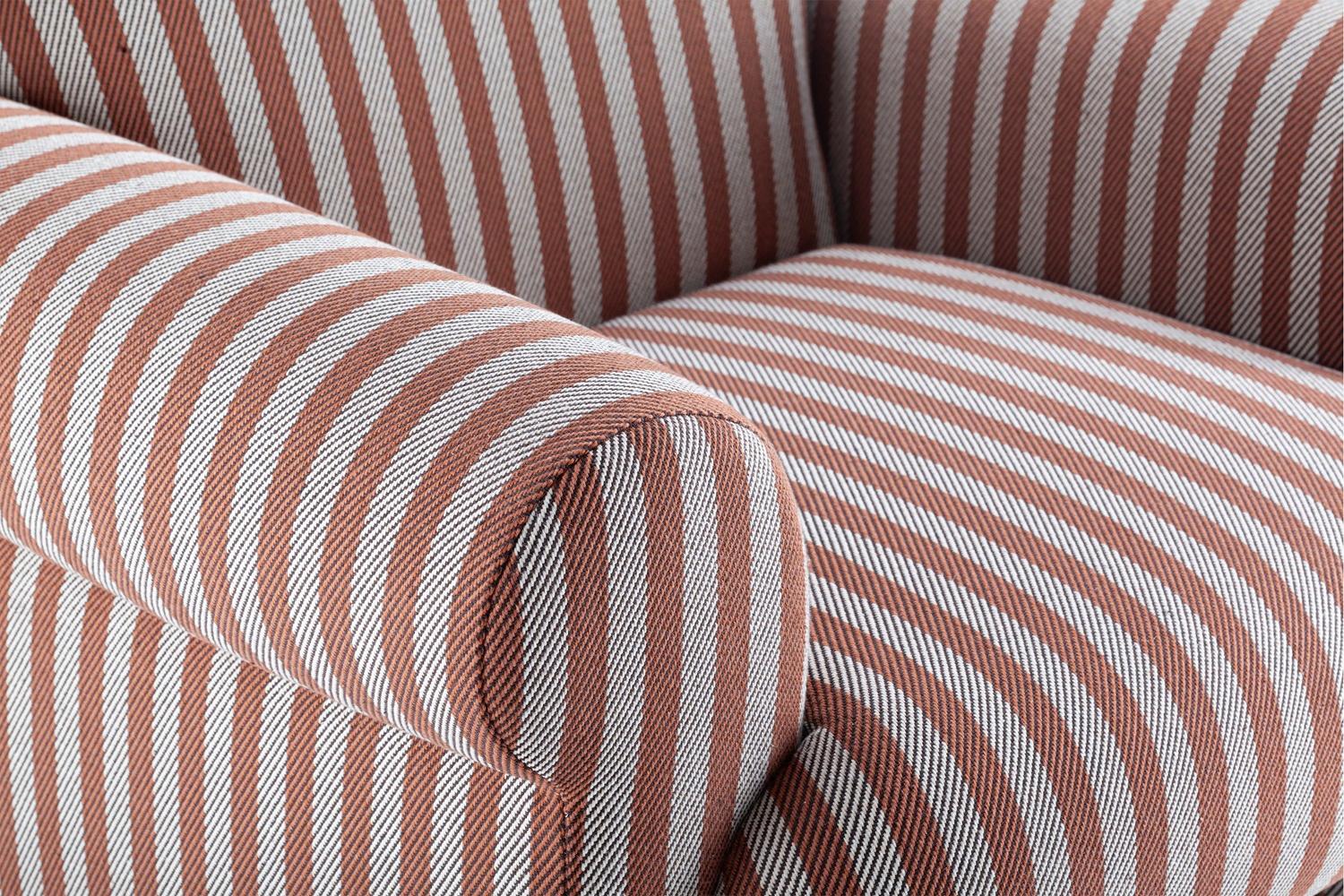 Hand-Crafted DOOQ! NEW! Organic Modern Oscar Armchair, Striped in Brown and Beige Fabric For Sale