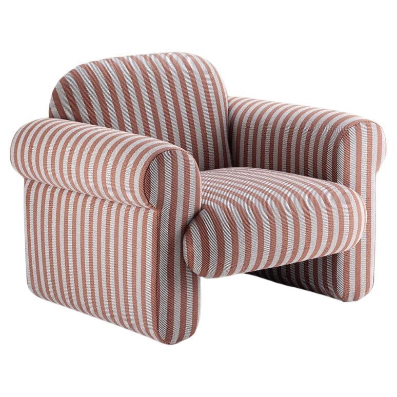 DOOQ! NEW! Organic Modern Oscar Armchair, Striped in Brown and Beige Fabric For Sale