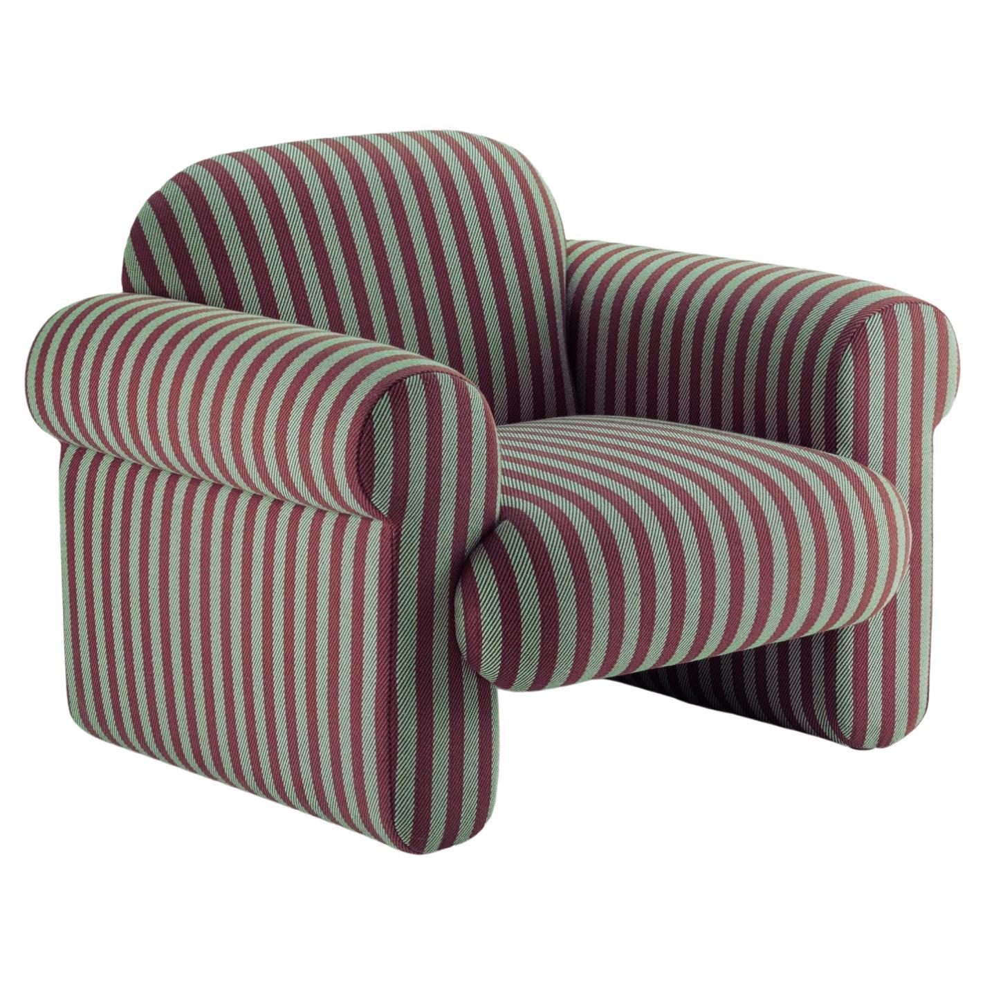 DOOQ! NEW! Organic Modern Oscar Armchair, Striped in Red and Green Fabric