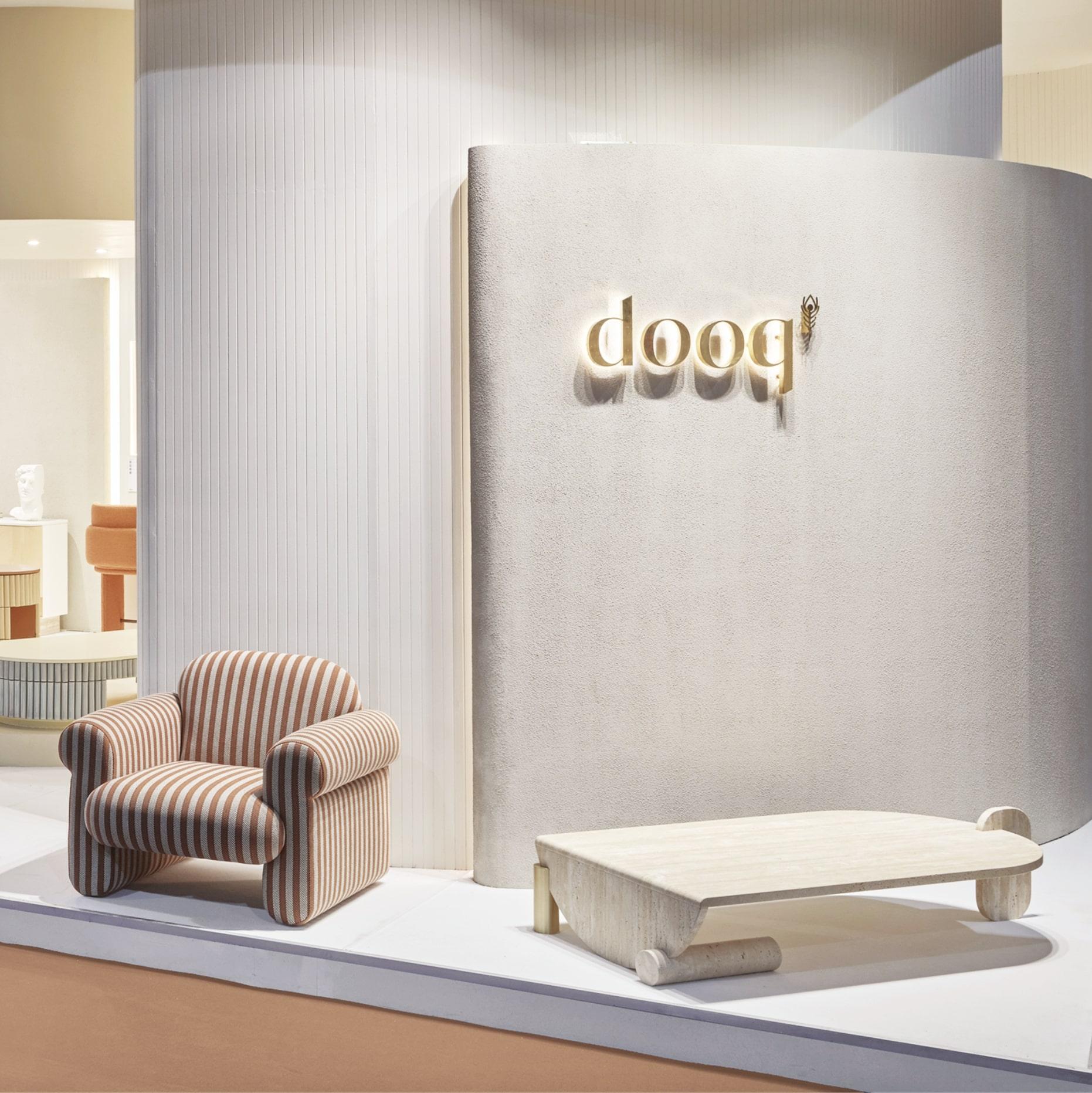 Portuguese DOOQ! NEW! Organic Modern Oscar Armchair, Striped in Yellow and Brown Fabric For Sale