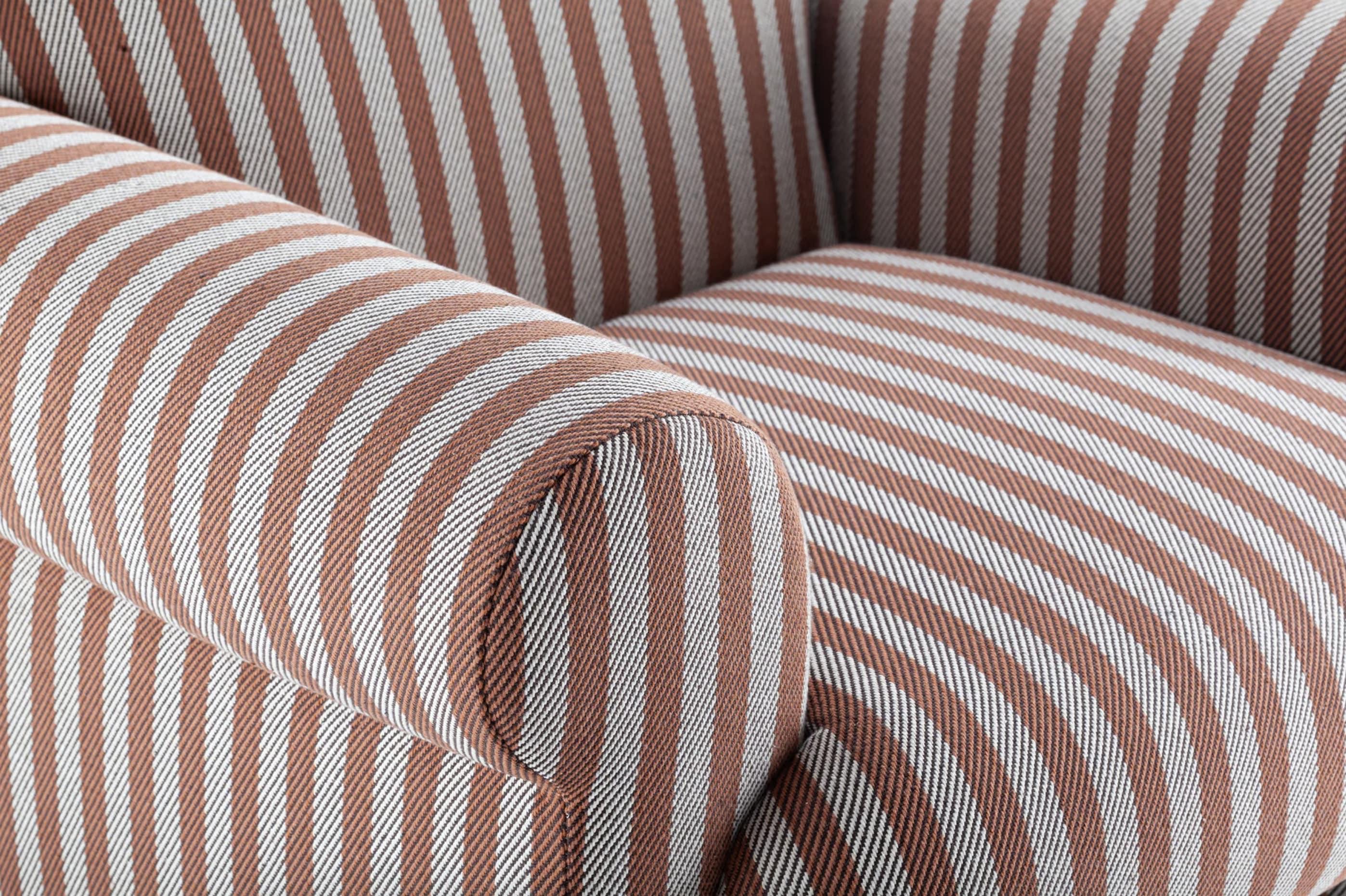 Woven DOOQ! NEW! Organic Modern Oscar Armchair, Striped in Yellow and Brown Fabric For Sale