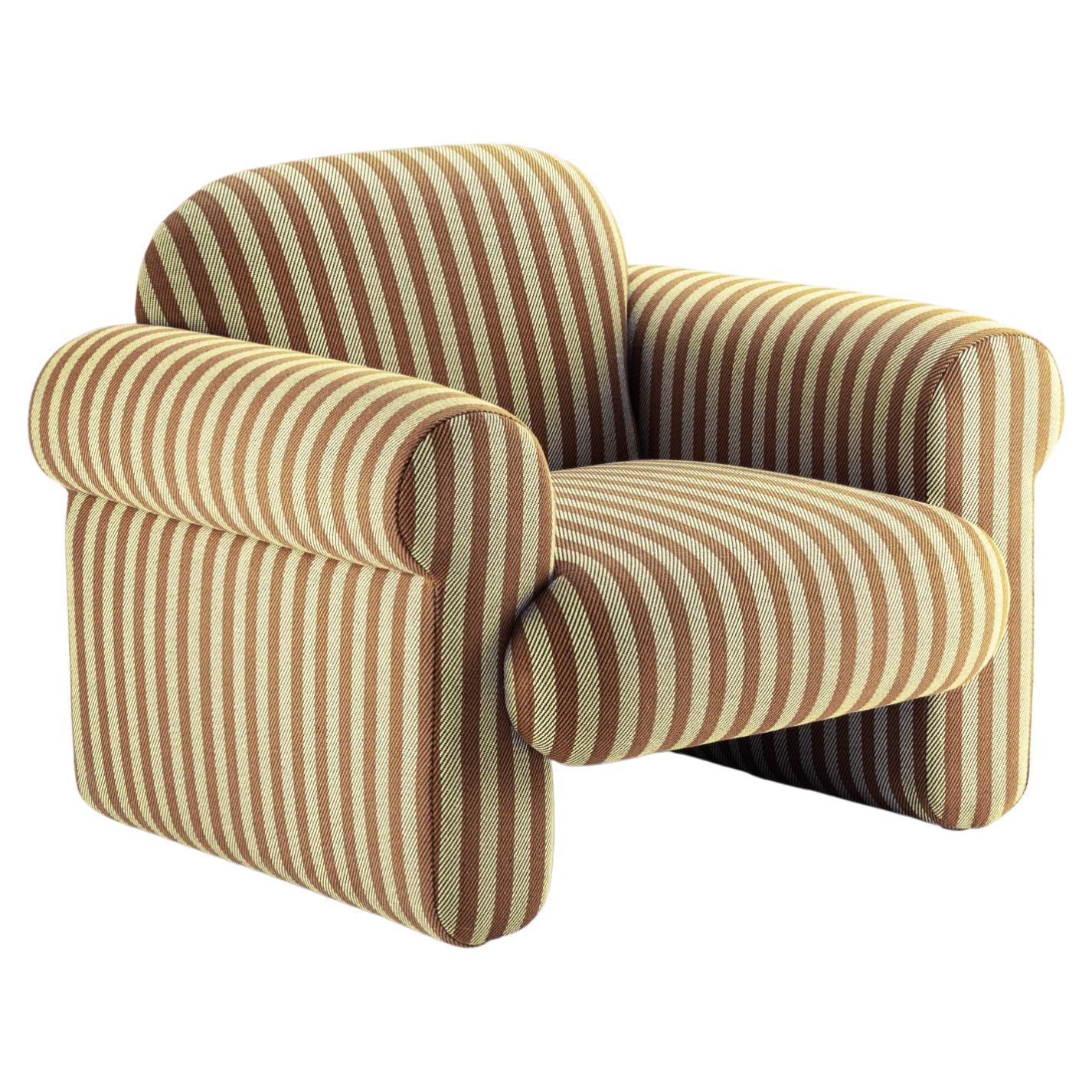 DOOQ! NEW! Organic Modern Oscar Armchair, Striped in Yellow and Brown Fabric