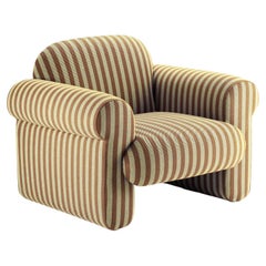 DOOQ! NEW! Organic Modern Oscar Armchair, Striped in Yellow and Brown Fabric