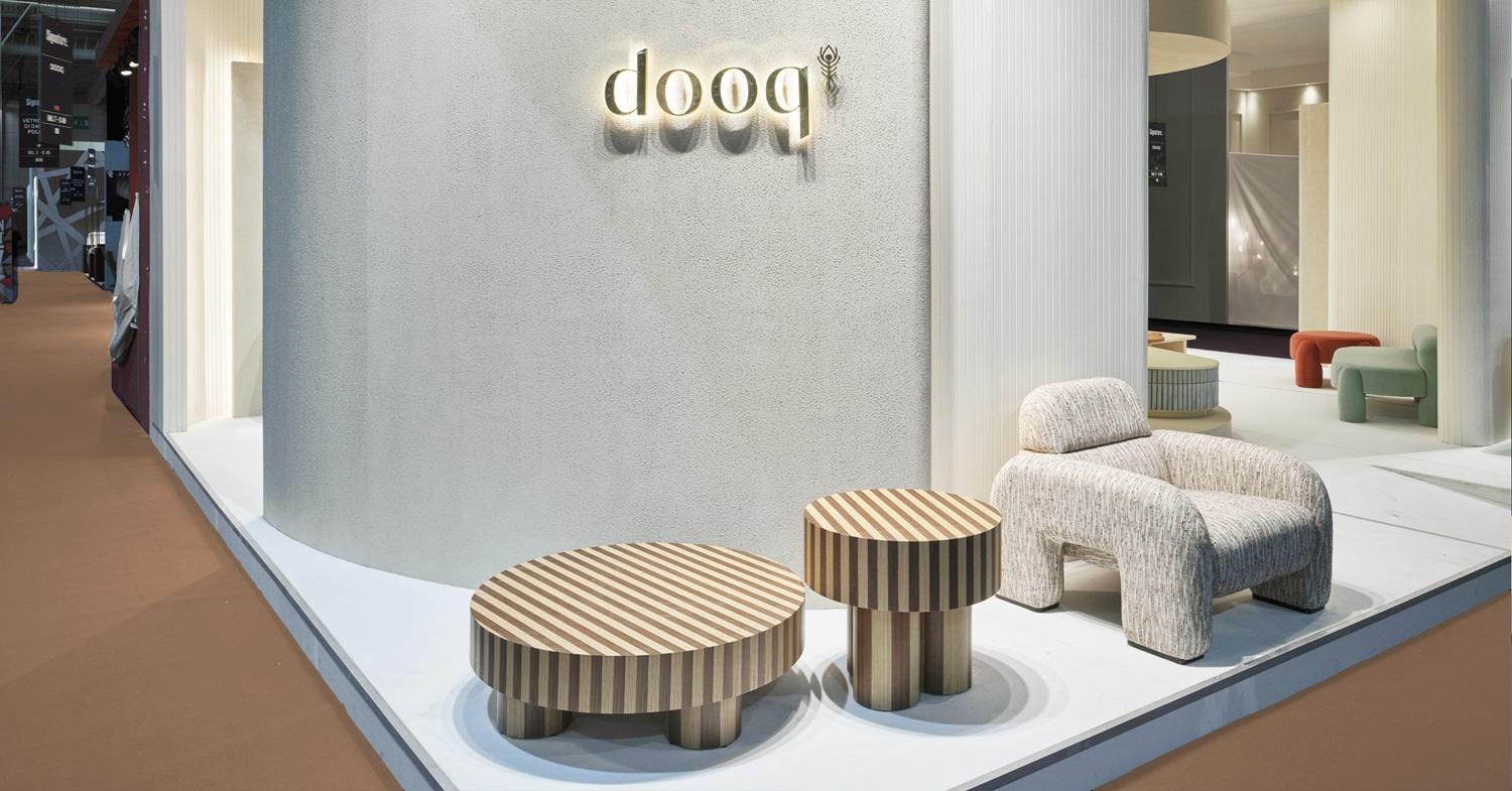 DOOQ! NEW! Organic Modernist Vertigo Armchair in Beige and Grey Fabric For Sale 5