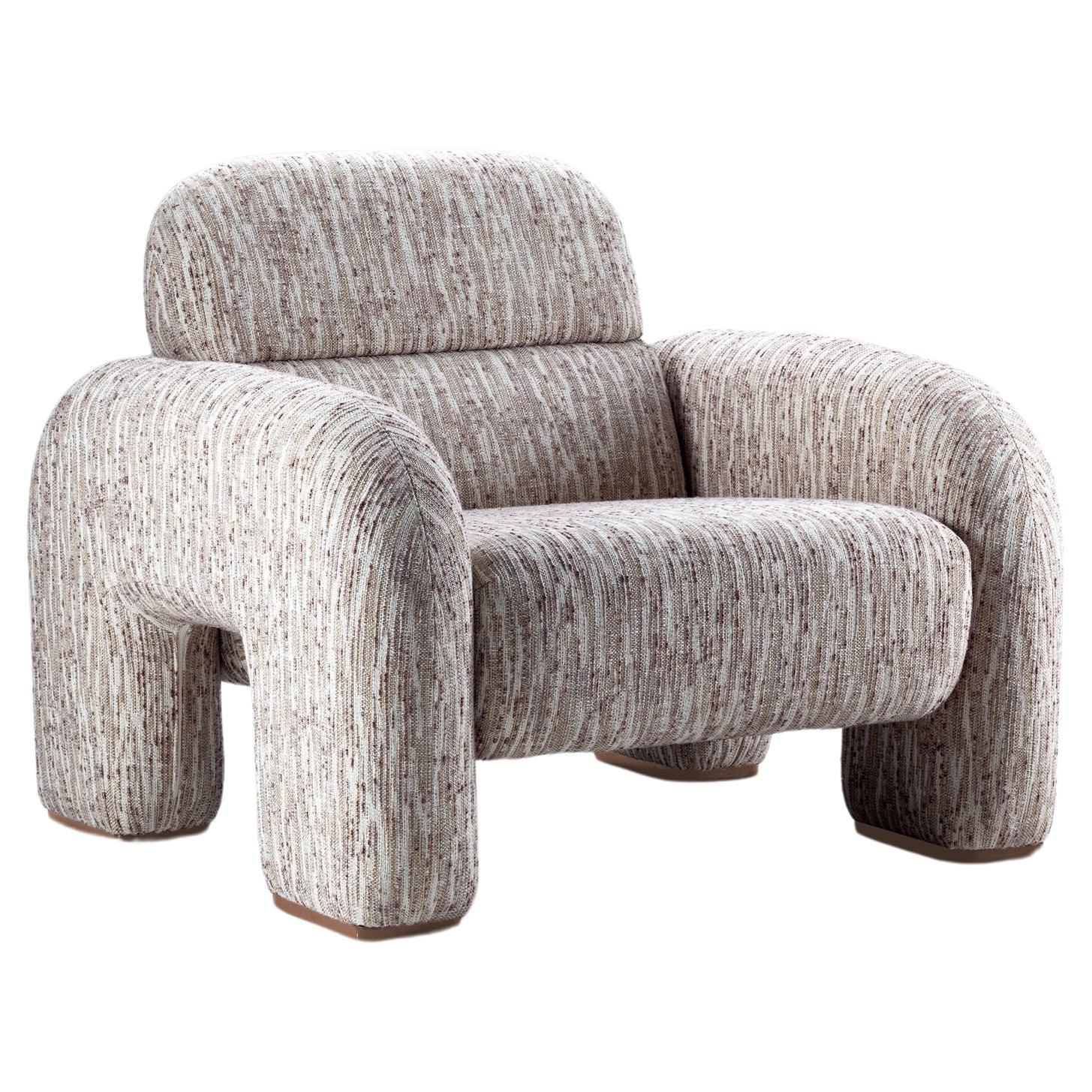 DOOQ! NEW! Organic Modernist Vertigo Armchair in Beige and Grey Fabric For Sale
