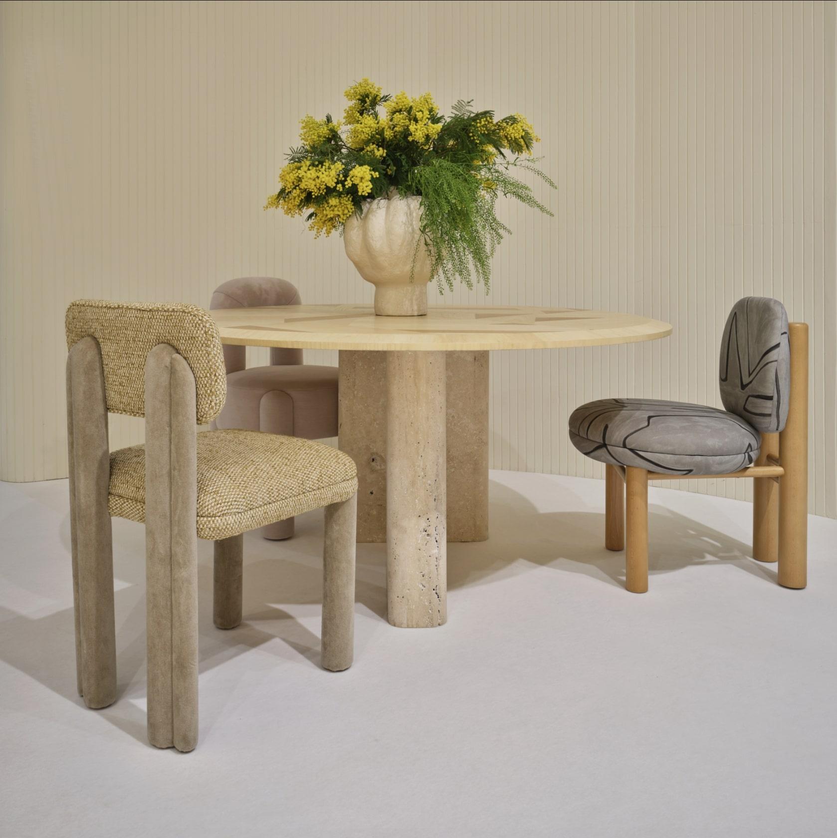 Portuguese DOOQ! NEW! Organic Modernist Vertigo chair in Beige and Blue Fabric For Sale
