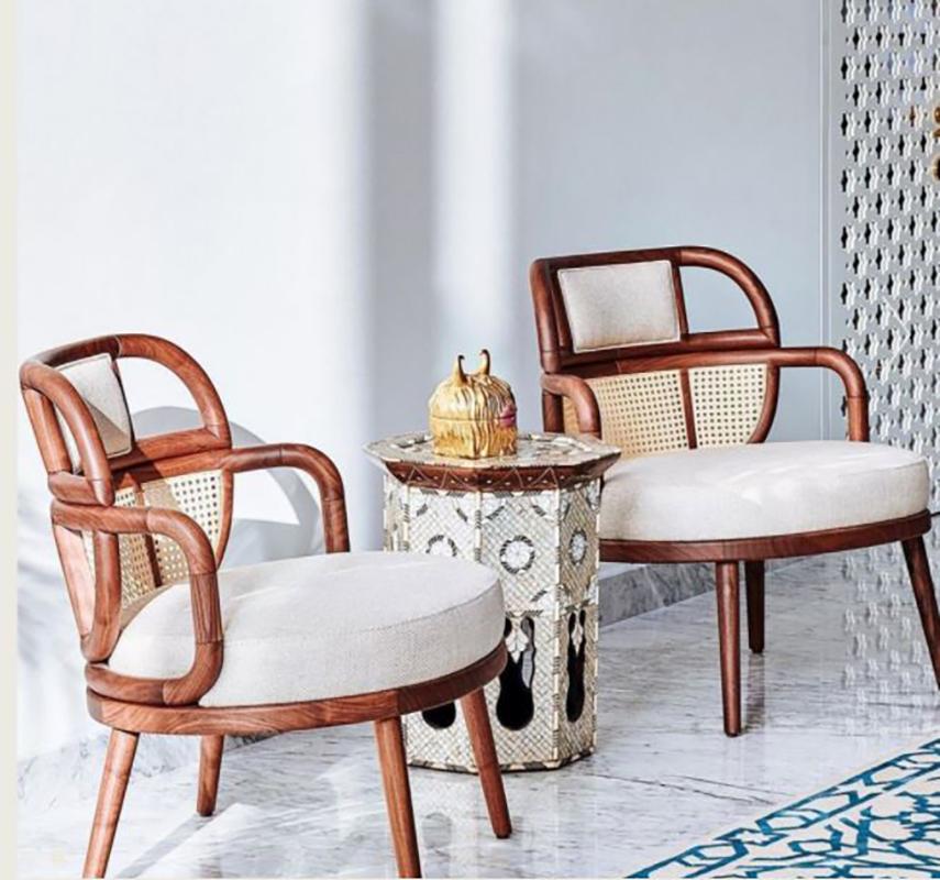 Portugais DOOQ Fauteuil The Modernity Havana en noyer massif et bouclier beige en vente