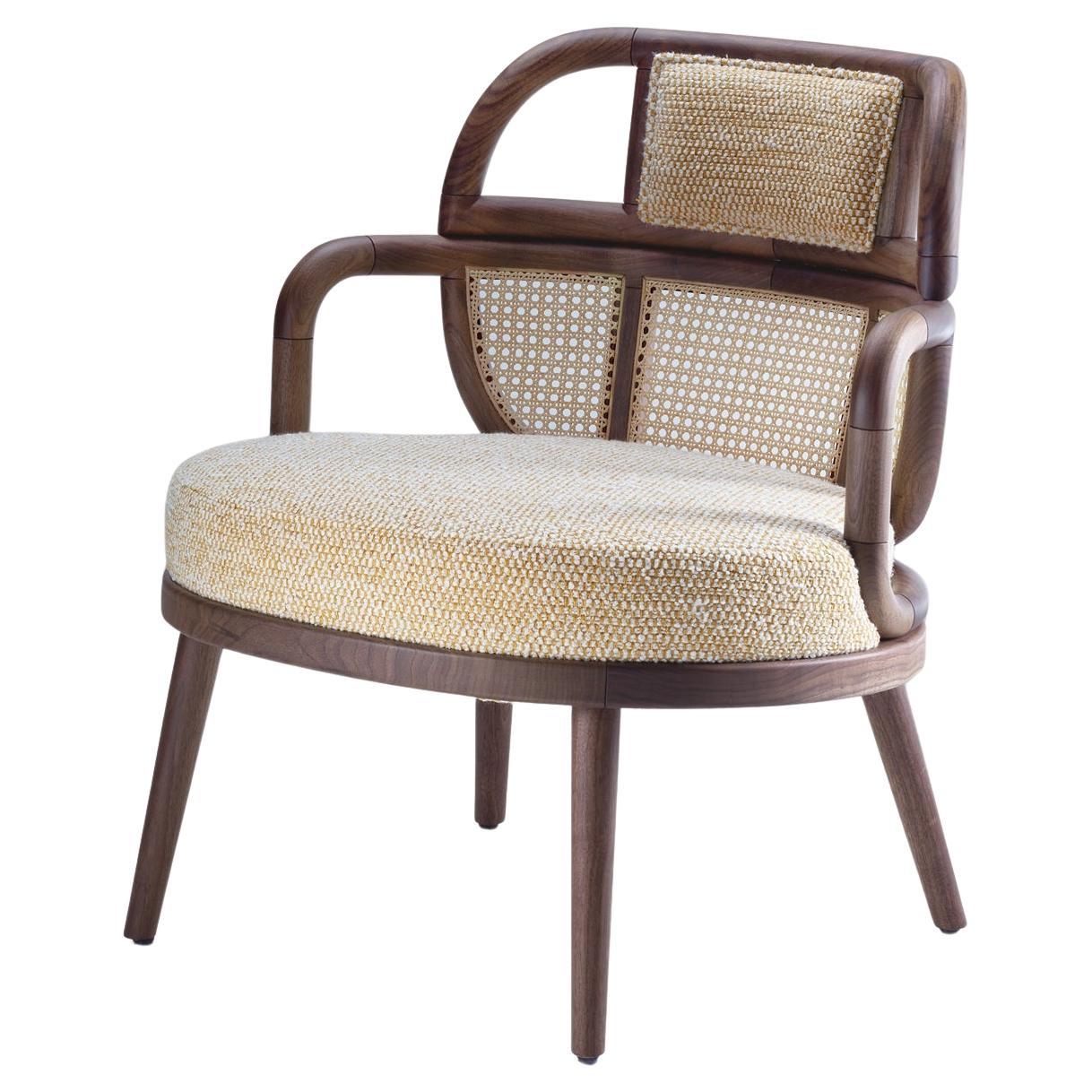 DOOQ Organic Modern Armchair Havana in Solid Walnut and Beige Boucle