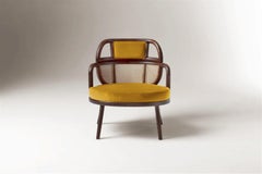 DOOQ Organic Modern Armchair Havana in Solid Walnut and Soft Dijon Cotton Velvet