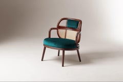 DOOQ Organic Modern Armchair Havana in Solid Walnut and Soft Duck Cotton Velvet