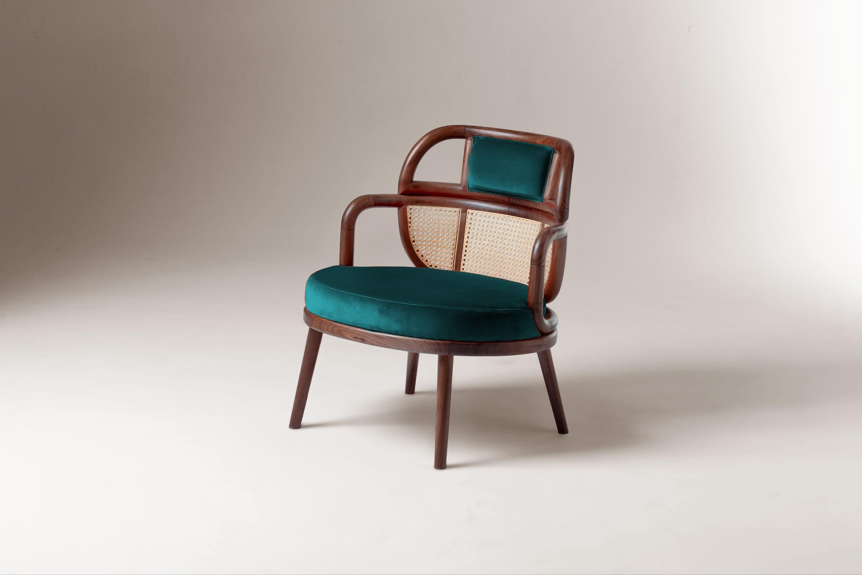 DOOQ Fauteuil moderne organique Havana en noyer massif et velours de coton doux Kiwi en vente 13