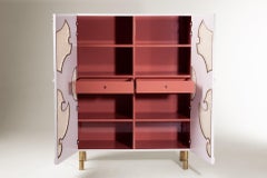 DOOQ Organic Modern Bar Cabinet, Hand Sculpted Doors and Rattan Traje De Luces