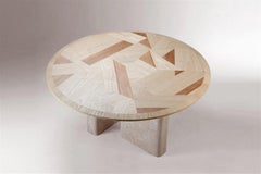 DOOQ Organic Modern Natural Olive Ash and Travertine Dining Table L'anamour, 120