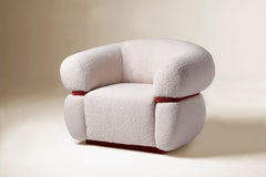 DOOQ Organic Modern Off-white Bouclé Armchair with Red Velvet details Malibu