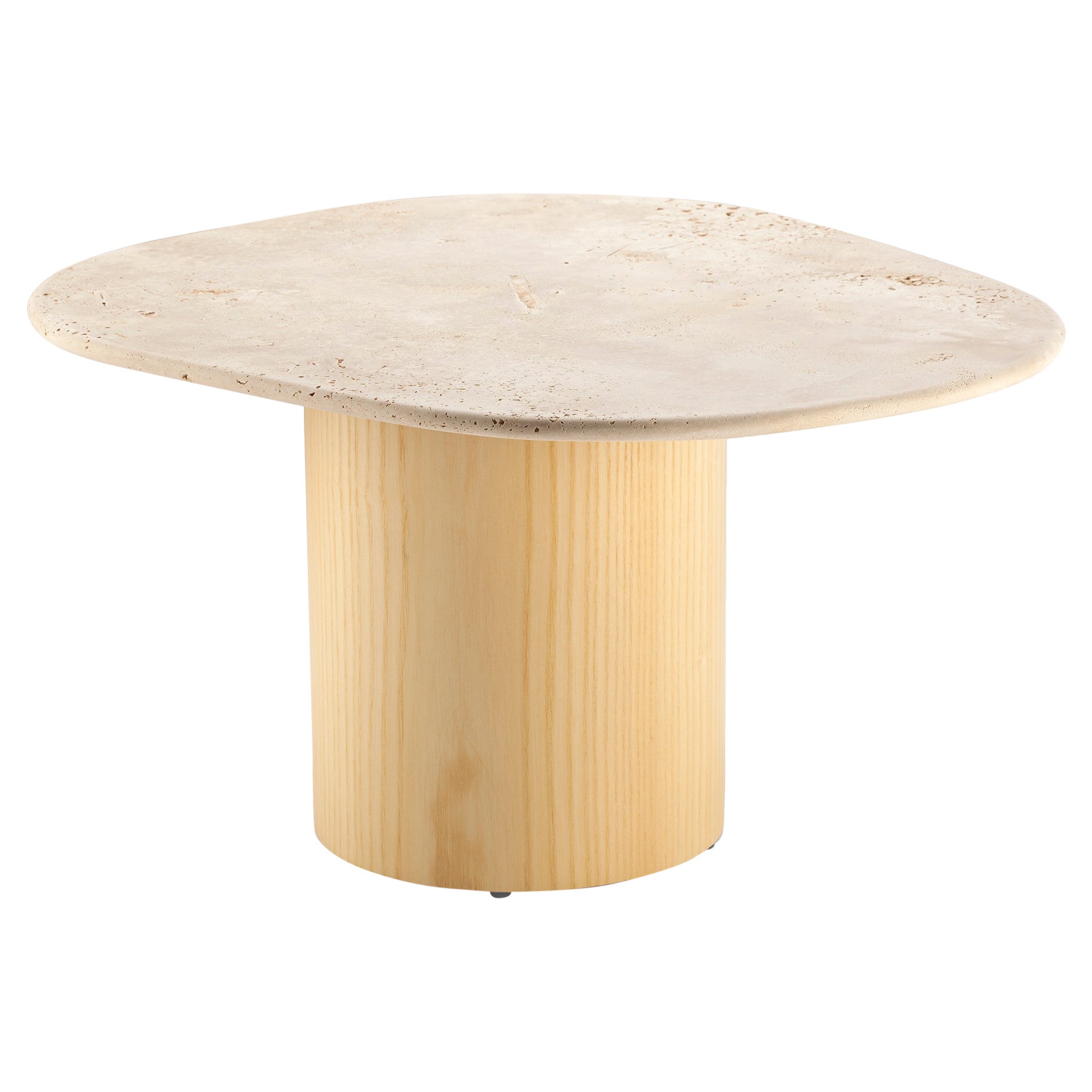 DOOQ Table d'appoint portugaise moderne organique en travertin et frêne naturel L'anamour
