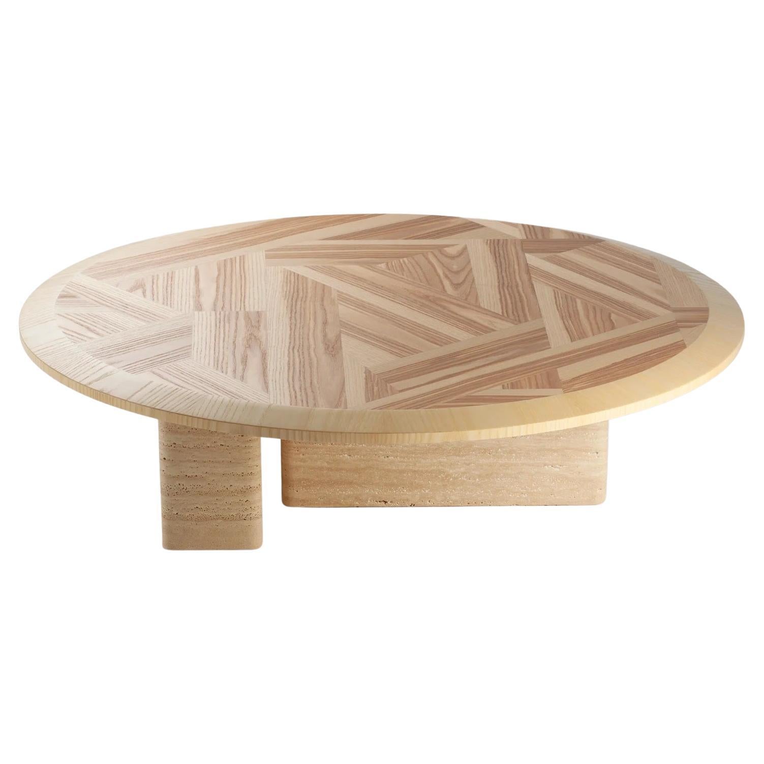 DOOQ Organic Modern Travertine and Natural Olive Ash Center Table L'anamour
