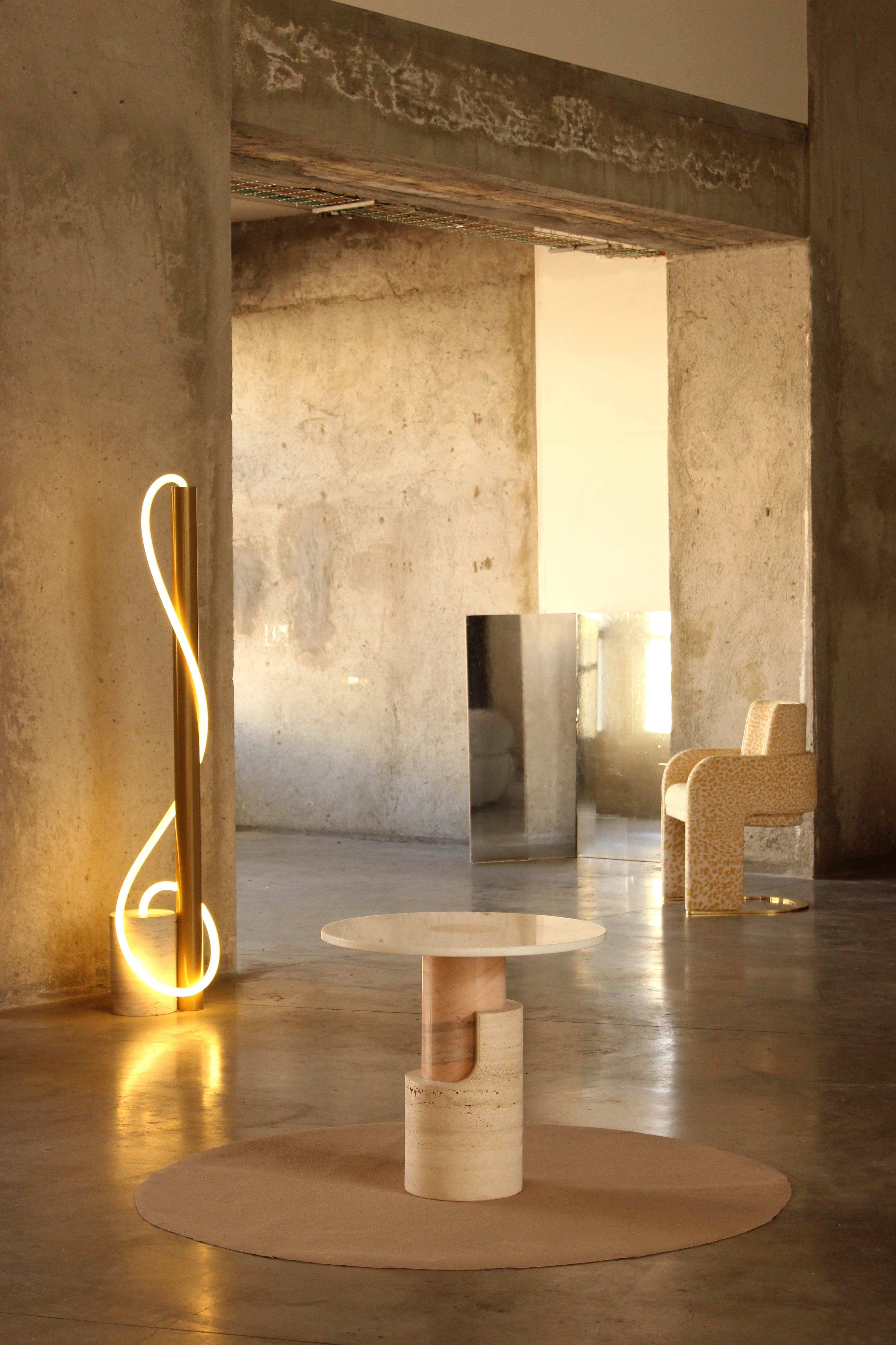 DOOQ Side Table in Travertine and Estremoz White Marble Braque For Sale 5
