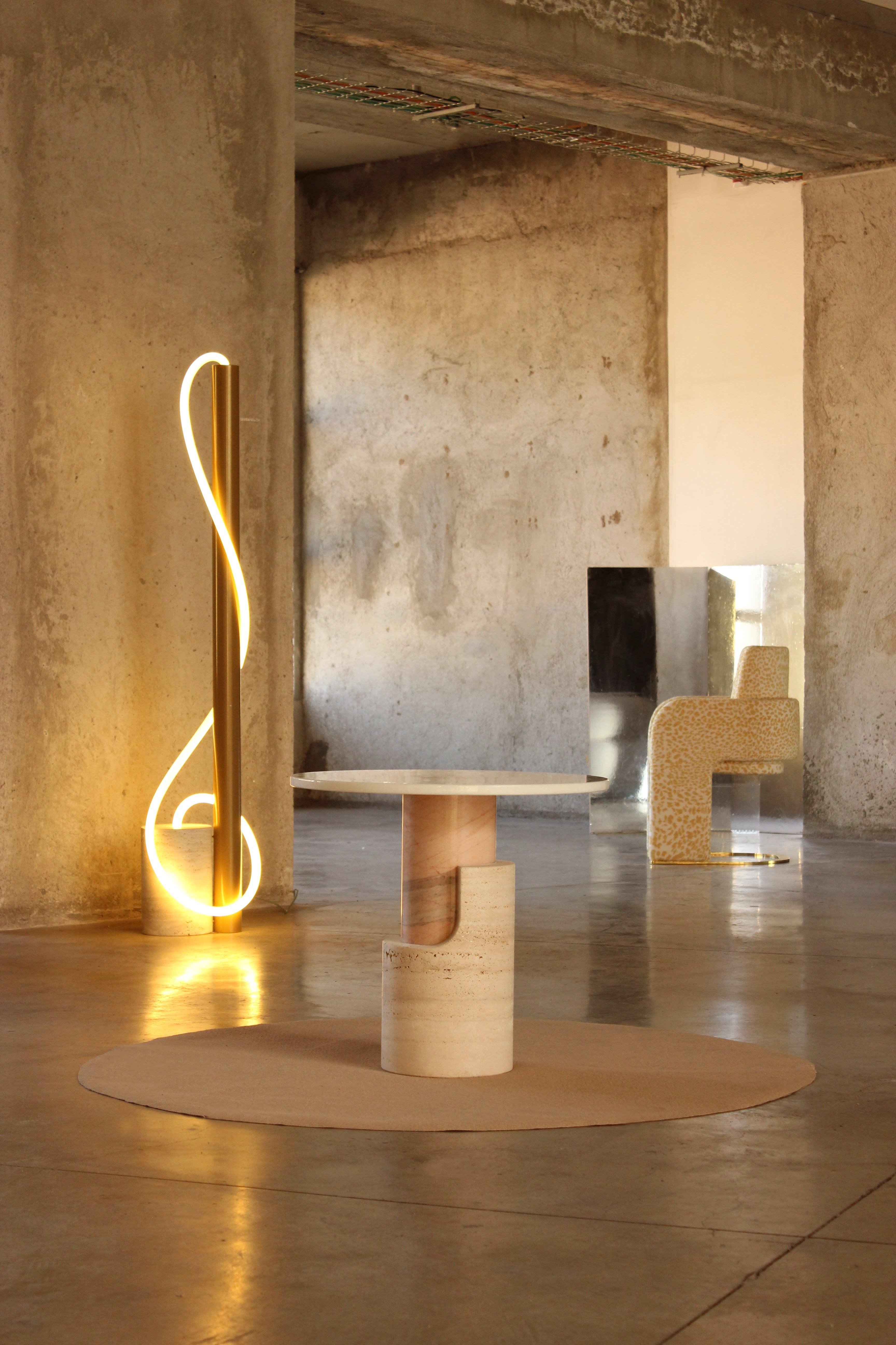DOOQ Side Table in Travertine and Estremoz White Marble Braque For Sale 3