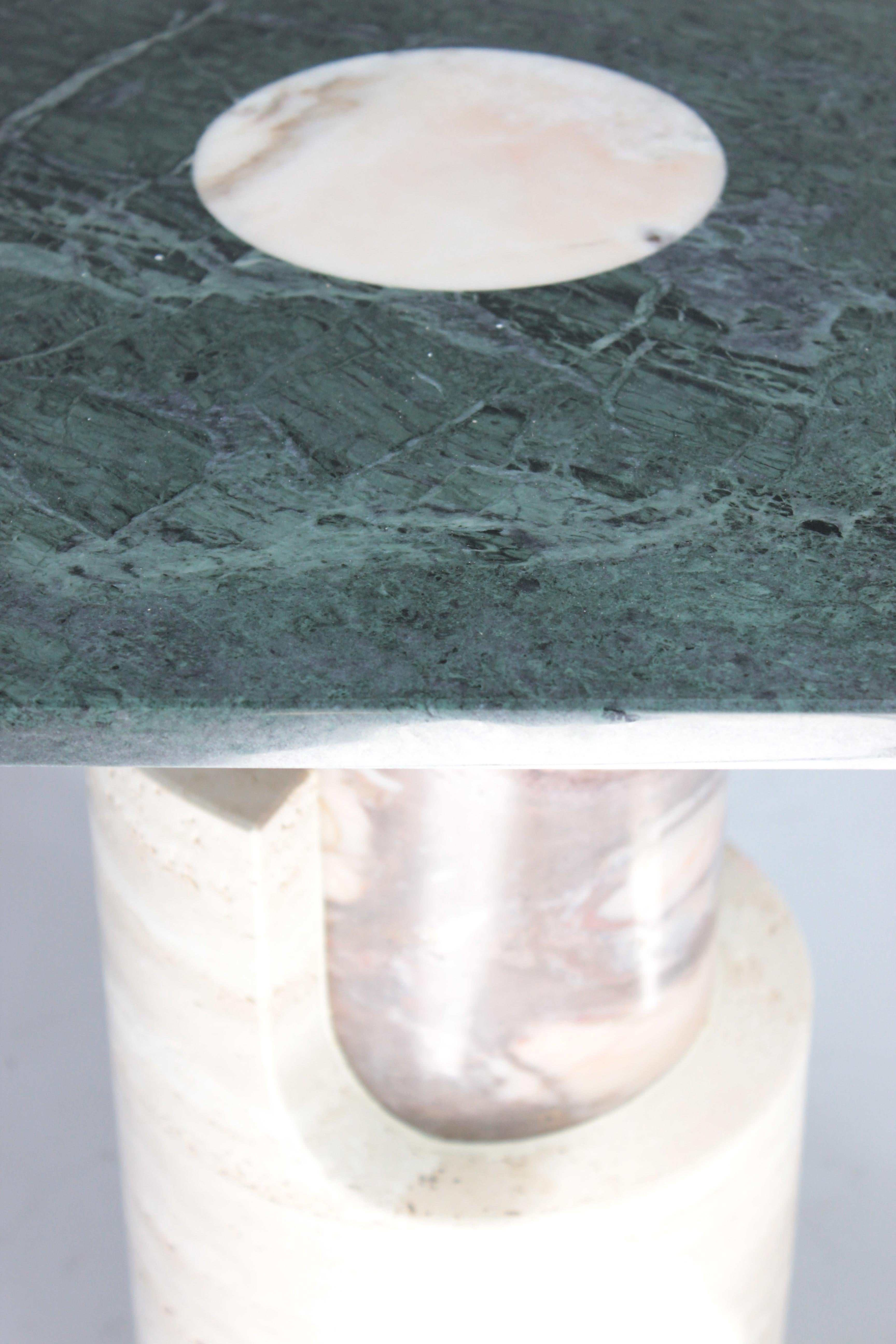 DOOQ! Side Table in Travertine and Green Marble Braque In New Condition For Sale In Lisbon, PT