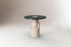 Dooq Side Table in Travertine and Guatemala Green Marble Braque