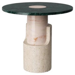 Dooq Side Table in Travertine and Guatemala Green Marble Braque