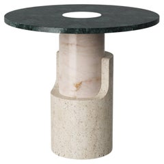 Mesa Auxiliar Dooq de Travertino y Mármol Verde Guatemala Braque
