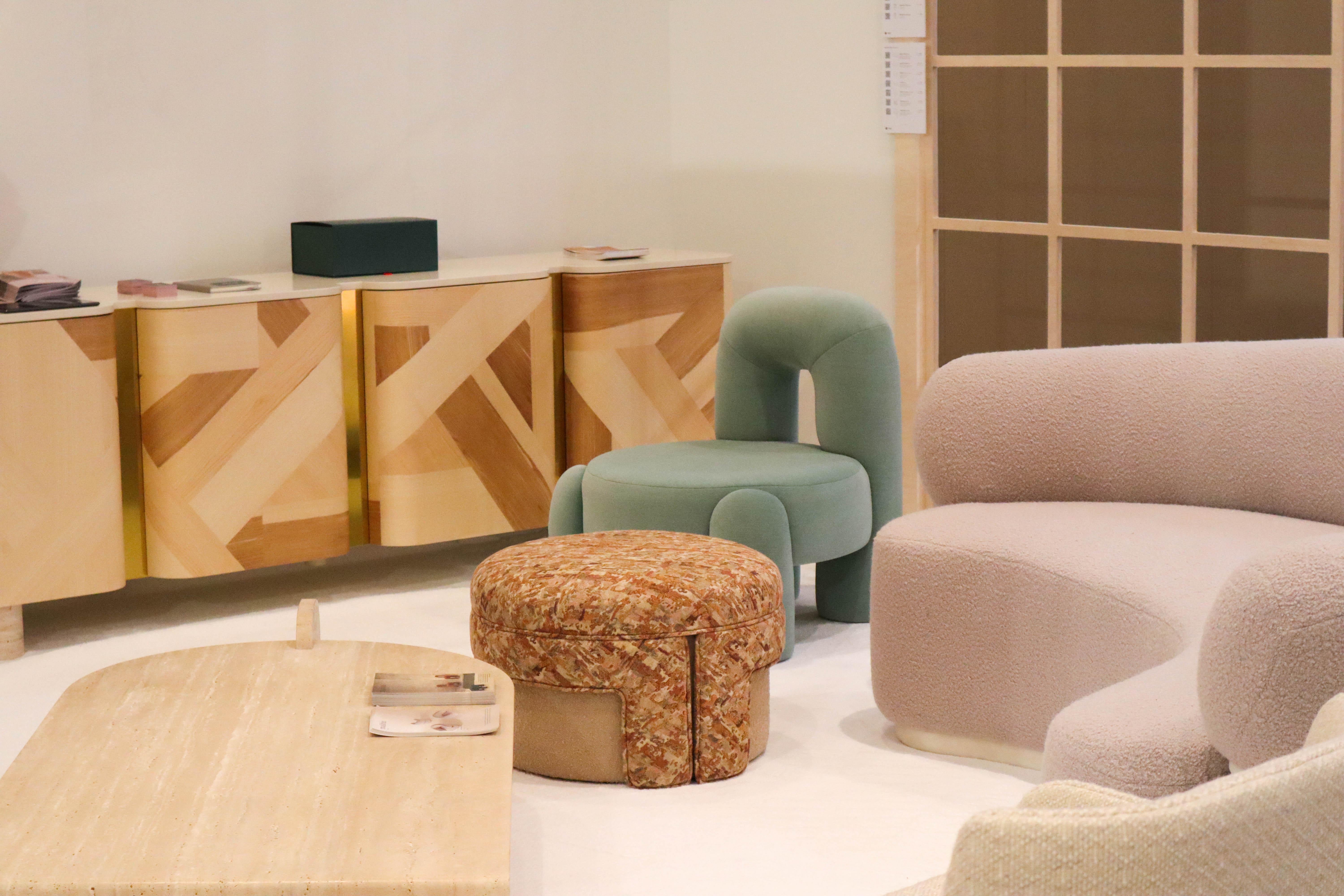 Buffet DOOQ Kisho avec marqueterie de bois de frêne d'olivier, laiton, marbre, jade, ivoire en vente 2
