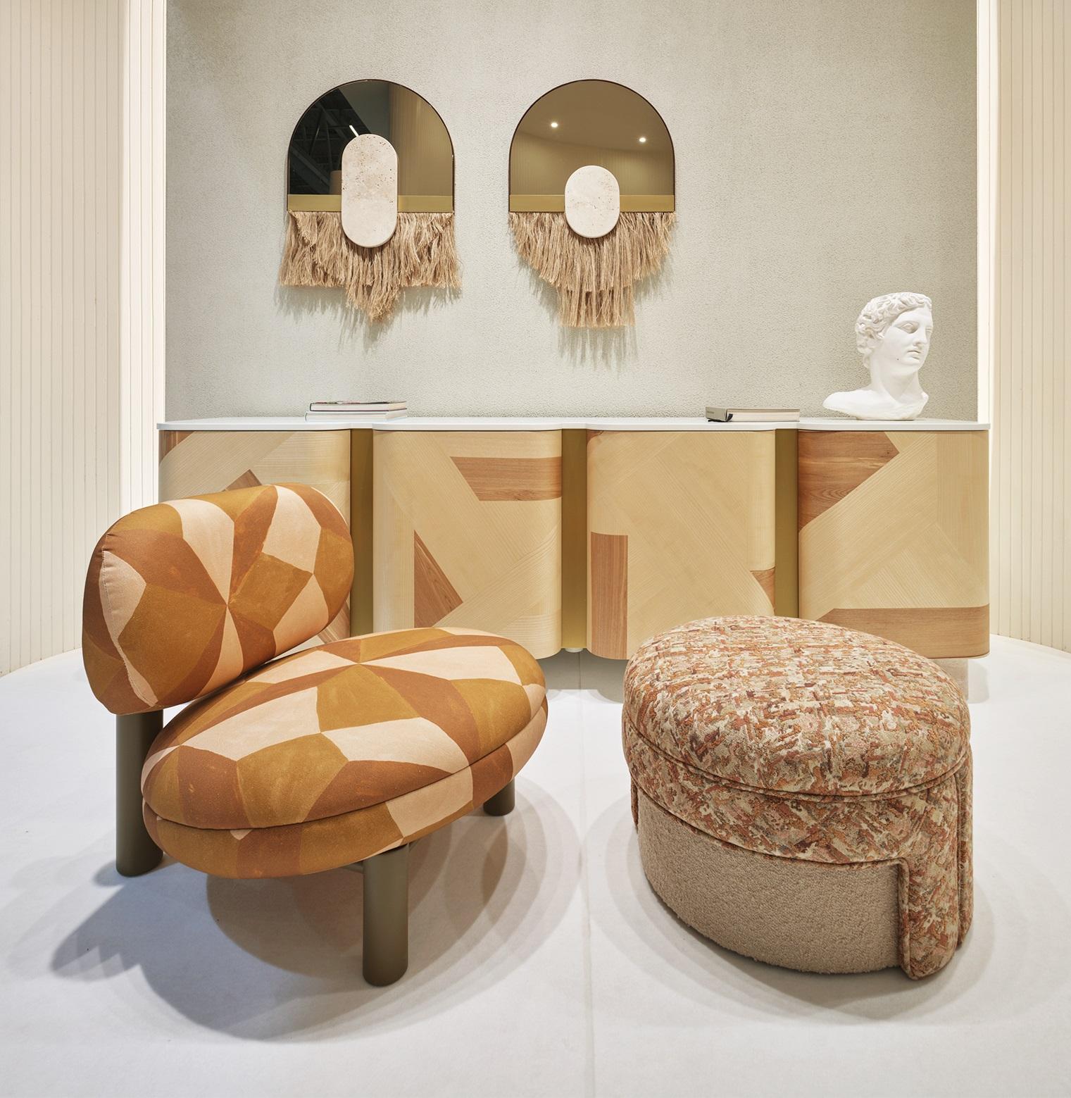 Buffet DOOQ Kisho avec marqueterie de bois de frêne d'olivier, laiton, marbre, jade, ivoire en vente 3