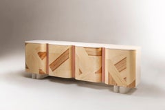 DOOQ Sideboard Kisho with Olive Ash Wood Marquetry, Copper Details & Marble Feet
