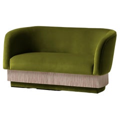 DOOQ Sofa Settee with Soft Kiwi Velvet and Silk Fringes La Folie 140cm