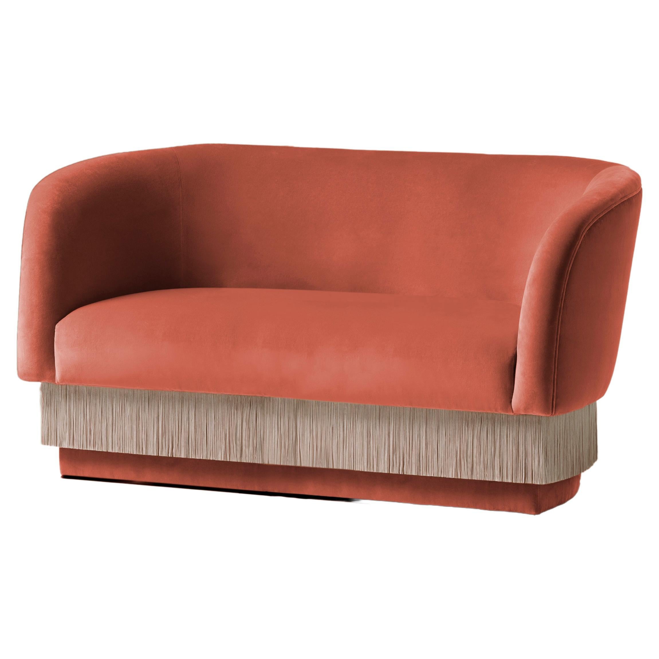 DOOQ Sofa Settee with Soft Papaye Velvet and Silk Fringes La Folie 140cm For Sale