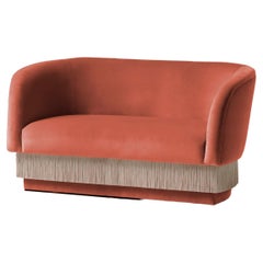 DOOQ banquette de canapé La Folie 180 cm en velours Papaye doux et franges de soie