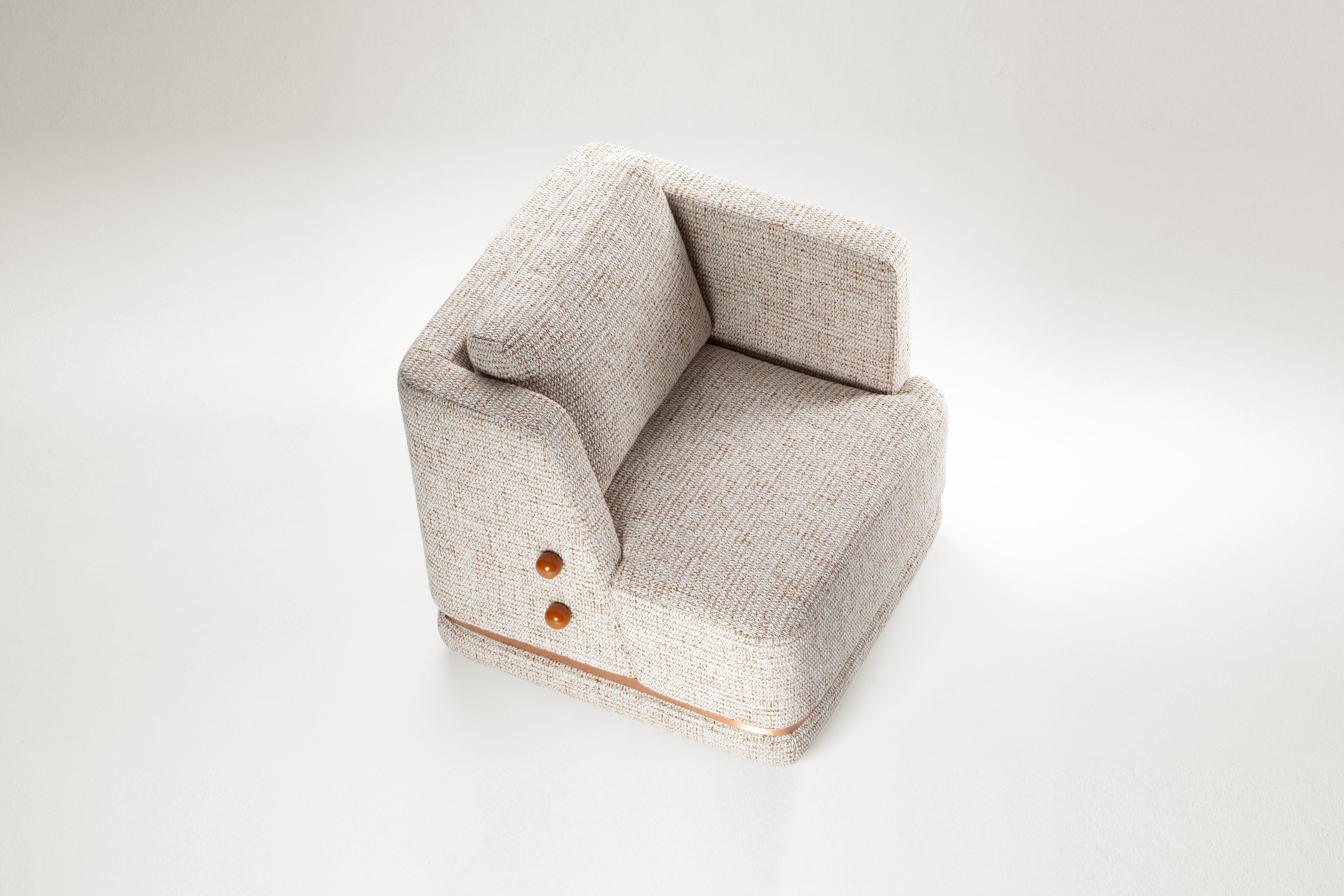 Portuguese DOOQ Swivel Armchair in Grey and Orange with Brass Detail Panorama For Sale