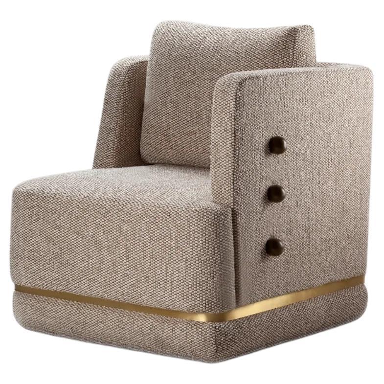 DOOQ Swivel Armchair with Gipsy Fabric and Brass Detail Panorama For Sale