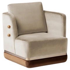 DOOQ Swivel Armchair with Soft Light Velvet and Brass Detail Panorama