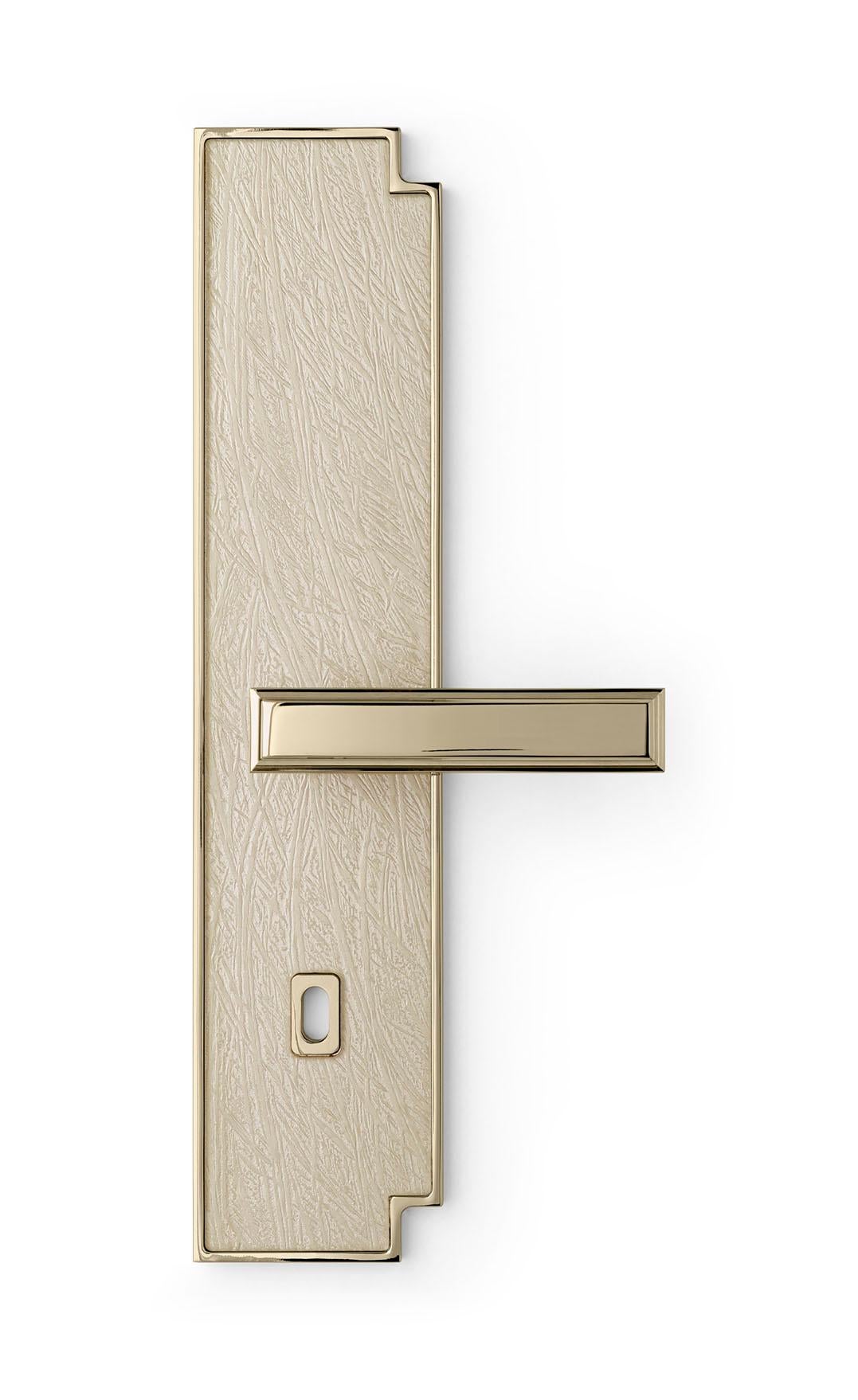 Maniglia per porta con piastra in alluminio Corpo della maniglia in ottone lucidato finitura champagne Vetrite in vendita 3