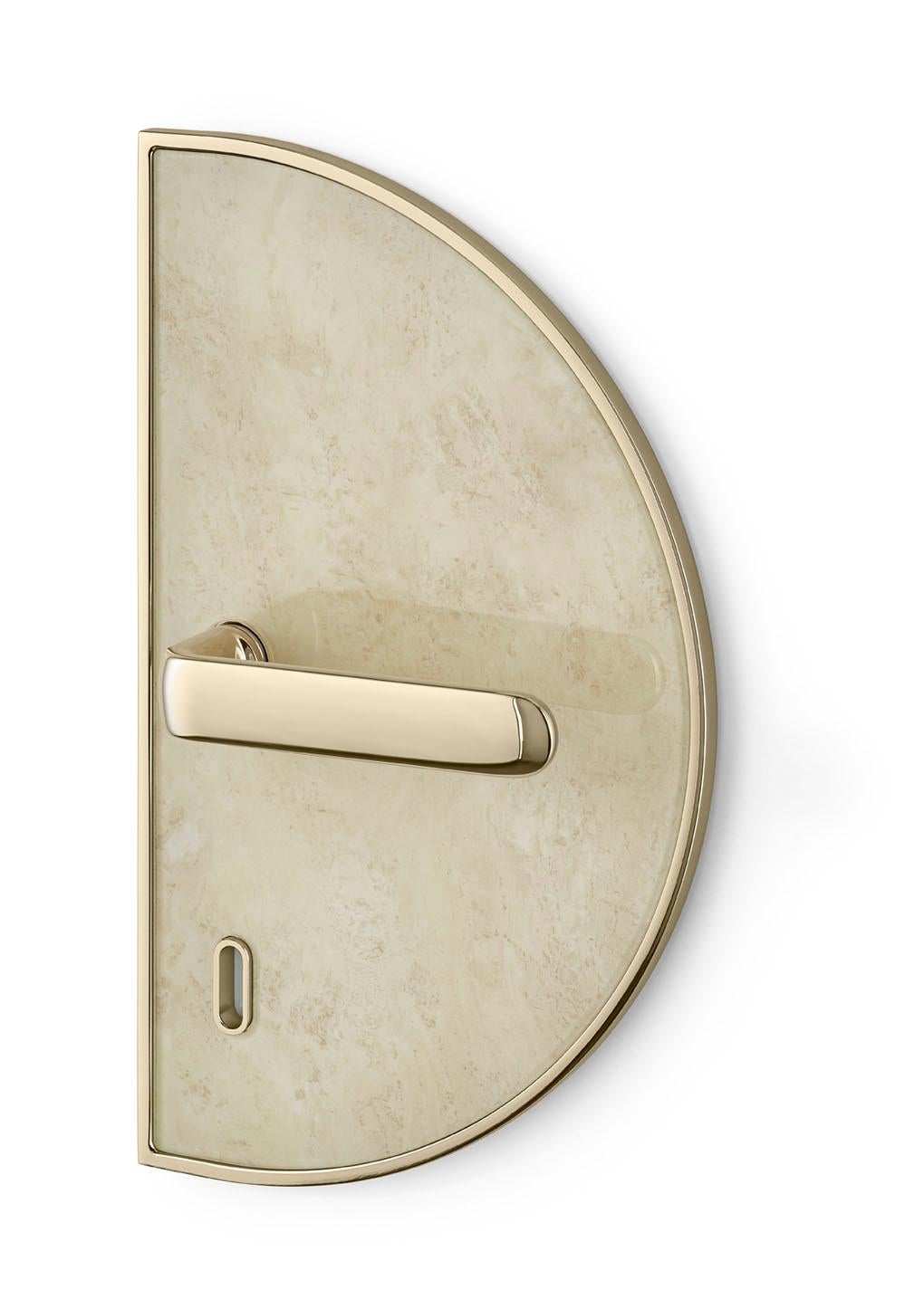 Modern Door Handle Aluminum Plate Brass Handle Body Polished Champagne Finish Vetrite  For Sale