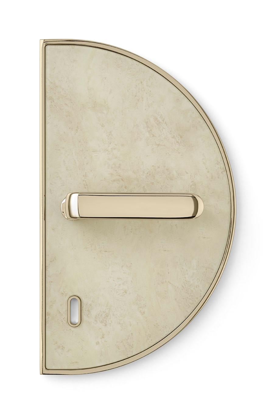 Italian Door Handle Aluminum Plate Brass Handle Body Polished Champagne Finish Vetrite  For Sale