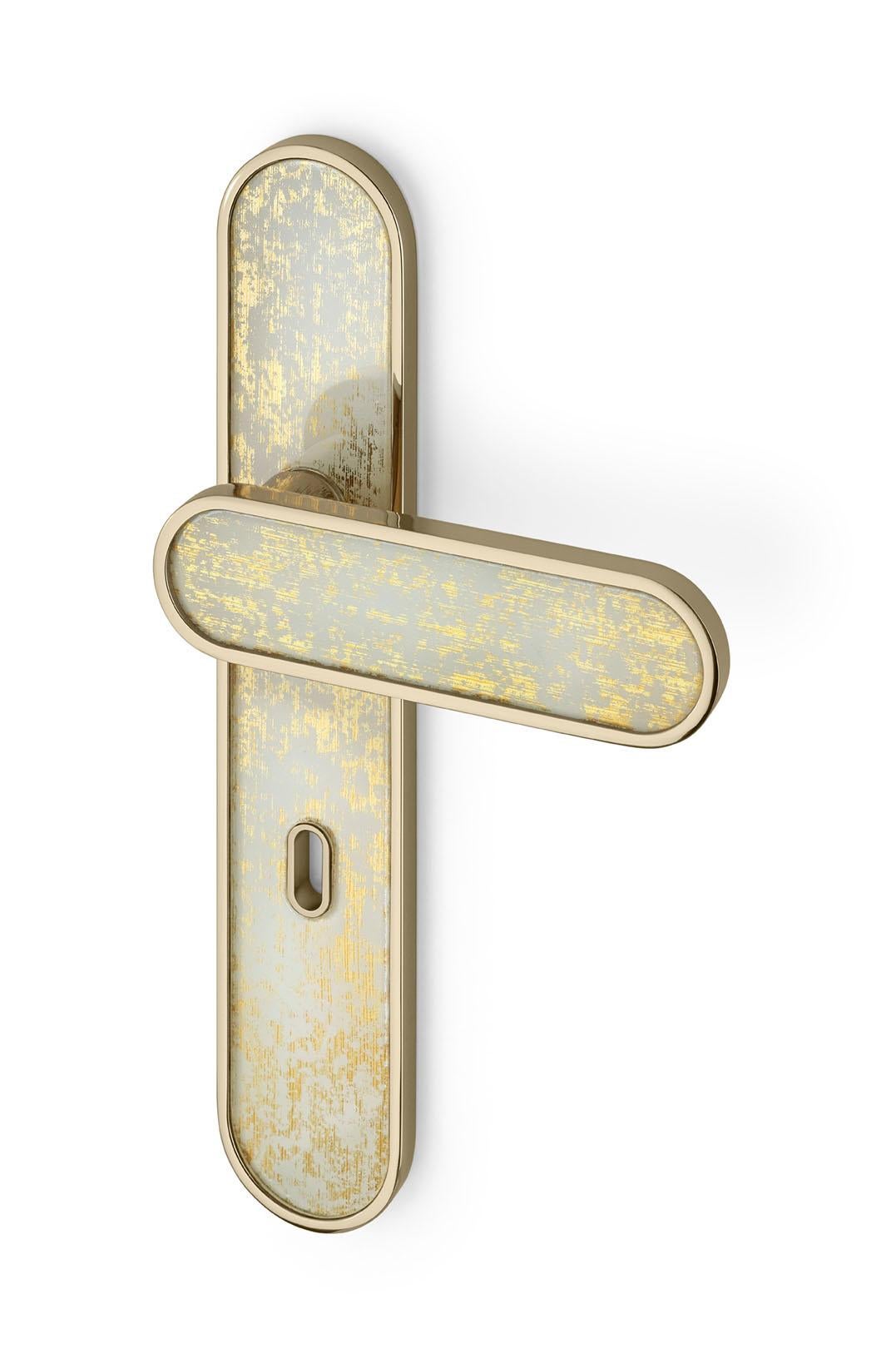 Door Handle Aluminum Plate Brass Handle Body Polished Champagne Finish Vetrite  In New Condition For Sale In London, GB