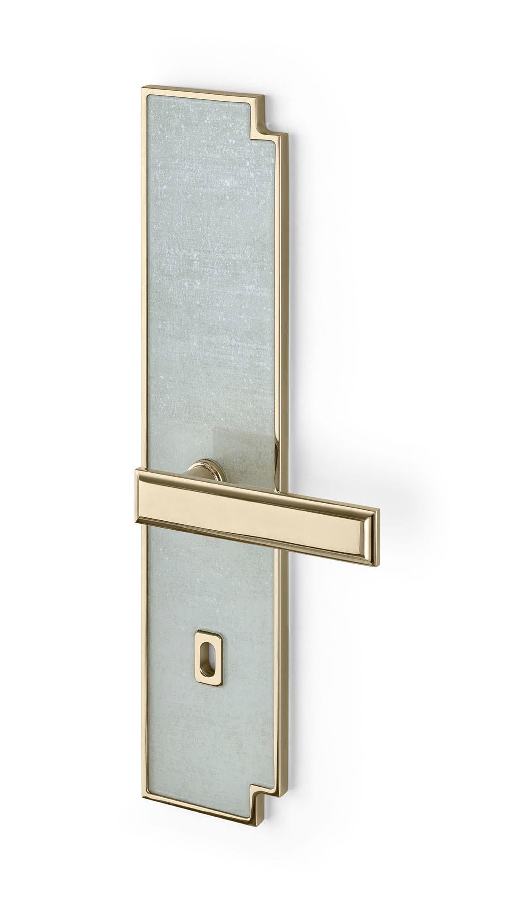 Alluminio Maniglia per porta con piastra in alluminio Corpo della maniglia in ottone lucidato finitura champagne Vetrite in vendita