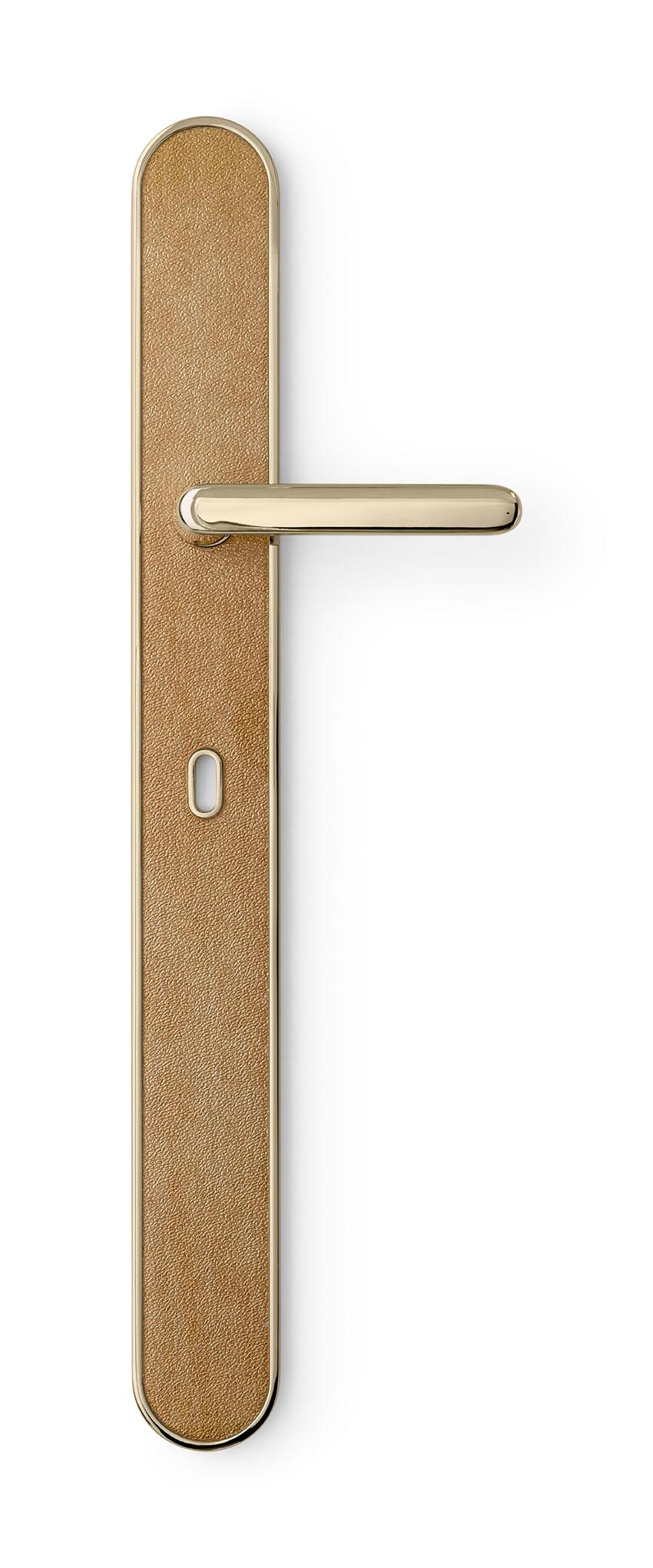 Contemporary Door Handle Aluminum Plate Brass Handle Body Polished Champagne Vetrite Insert  For Sale